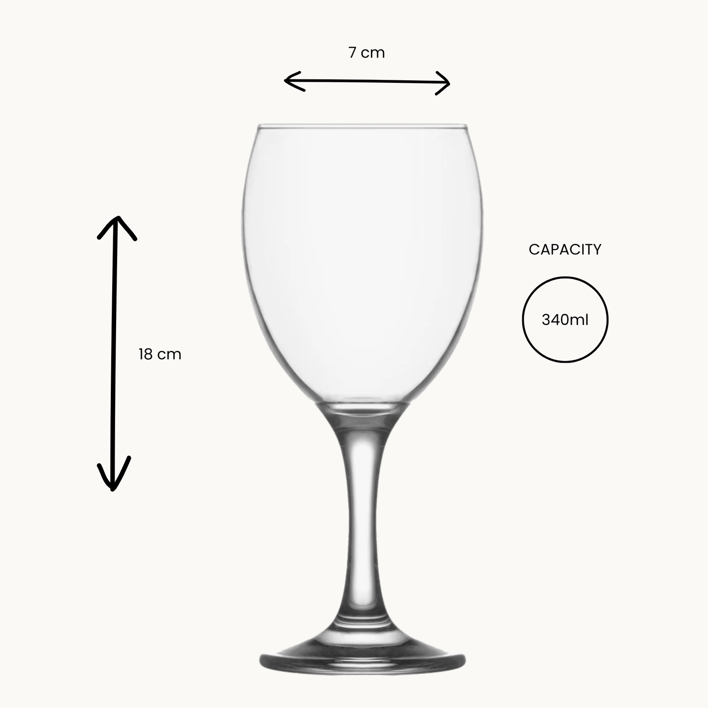 Wine glass with measurements on a white background