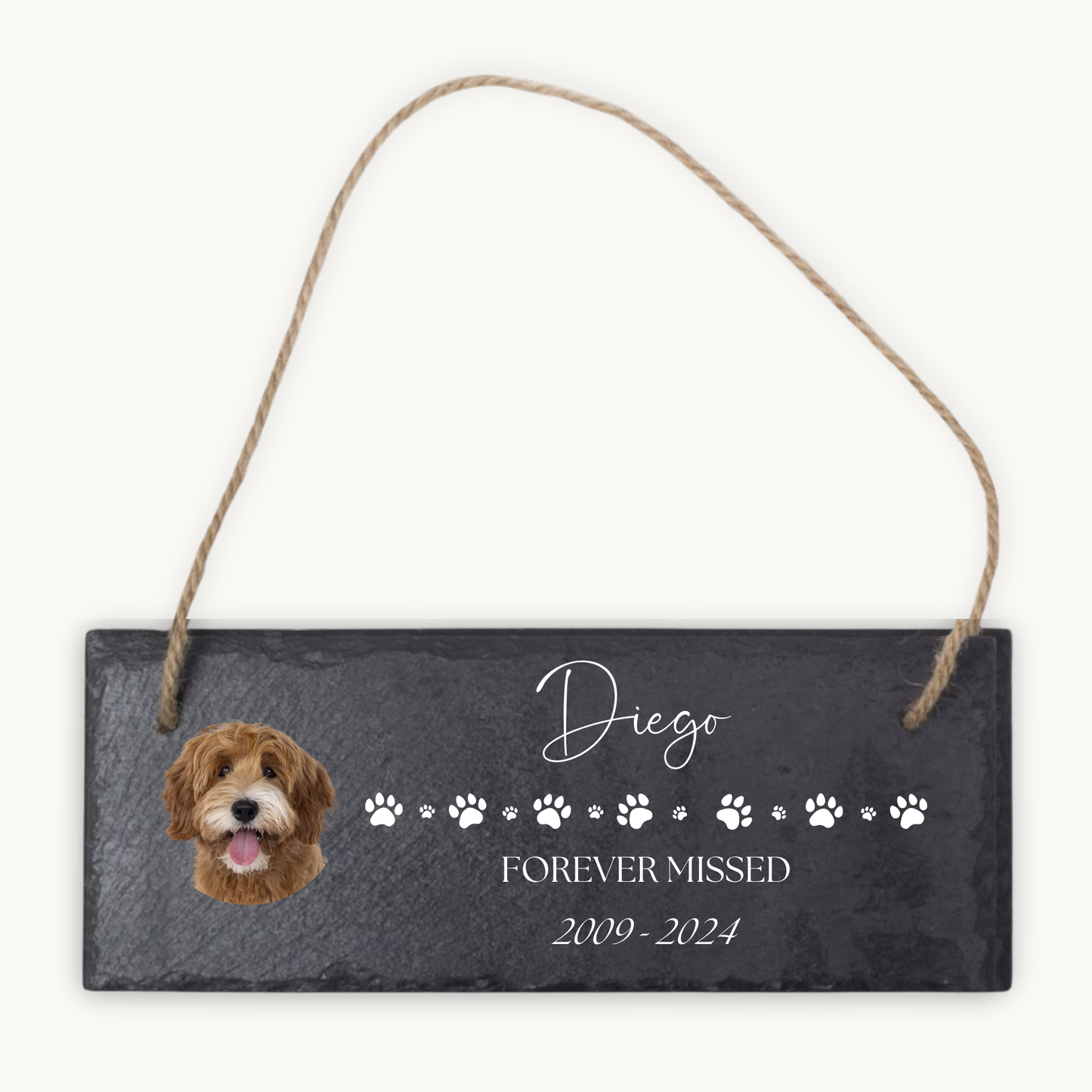 Personalised Photo Upload Pet Memorial Hanging Slate Sign