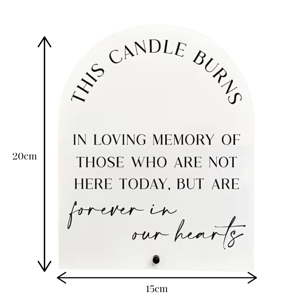 Memorial plaque with text and dimensions on a white background