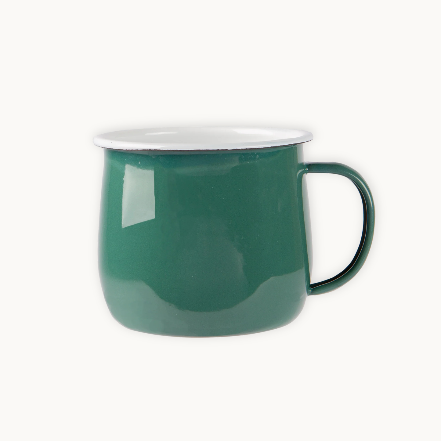 Green mug with a white interior on a white background