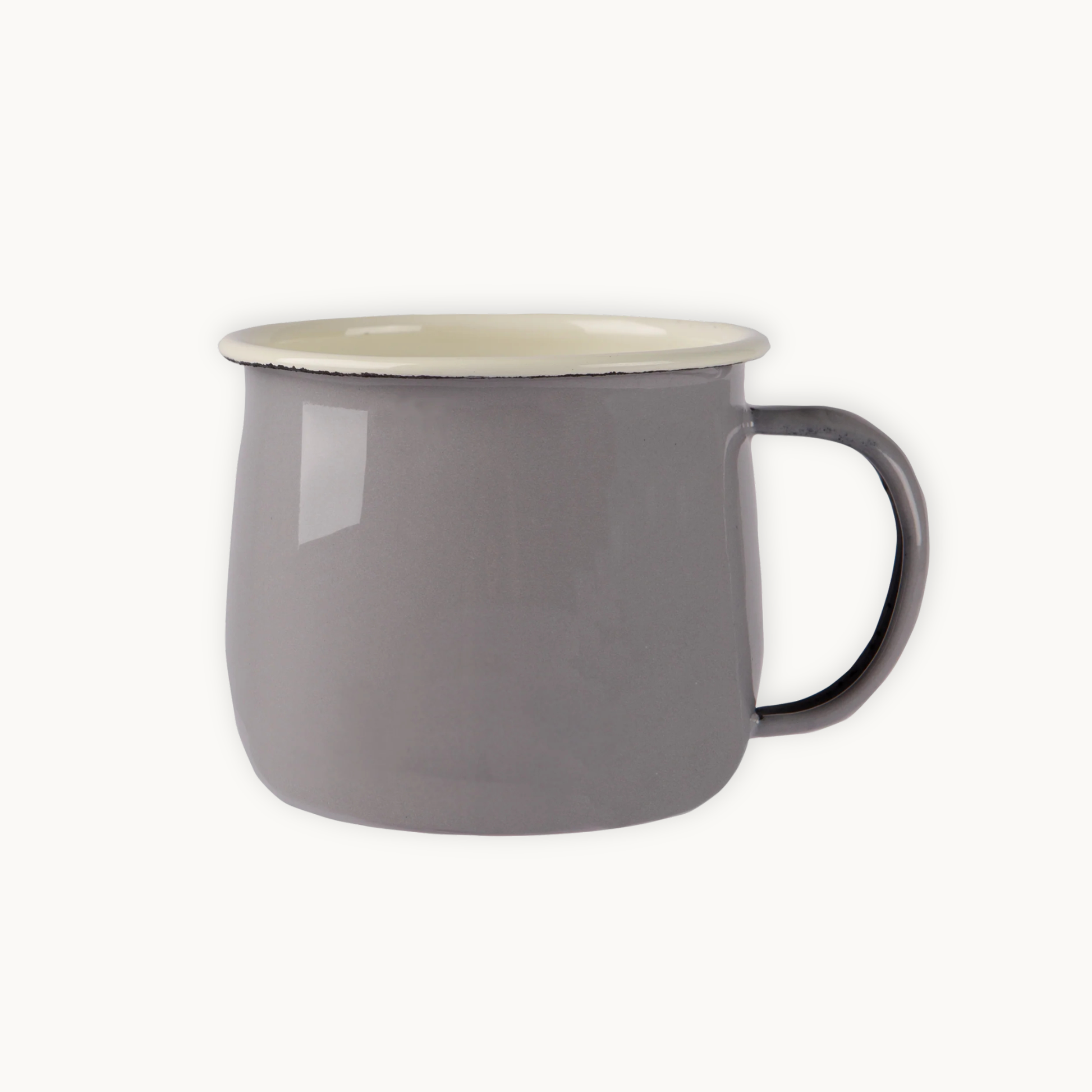 Grey mug with a beige interior on a white background