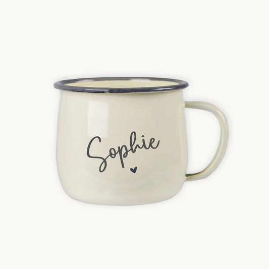 White mug with 'Sophie' and a heart on a white background