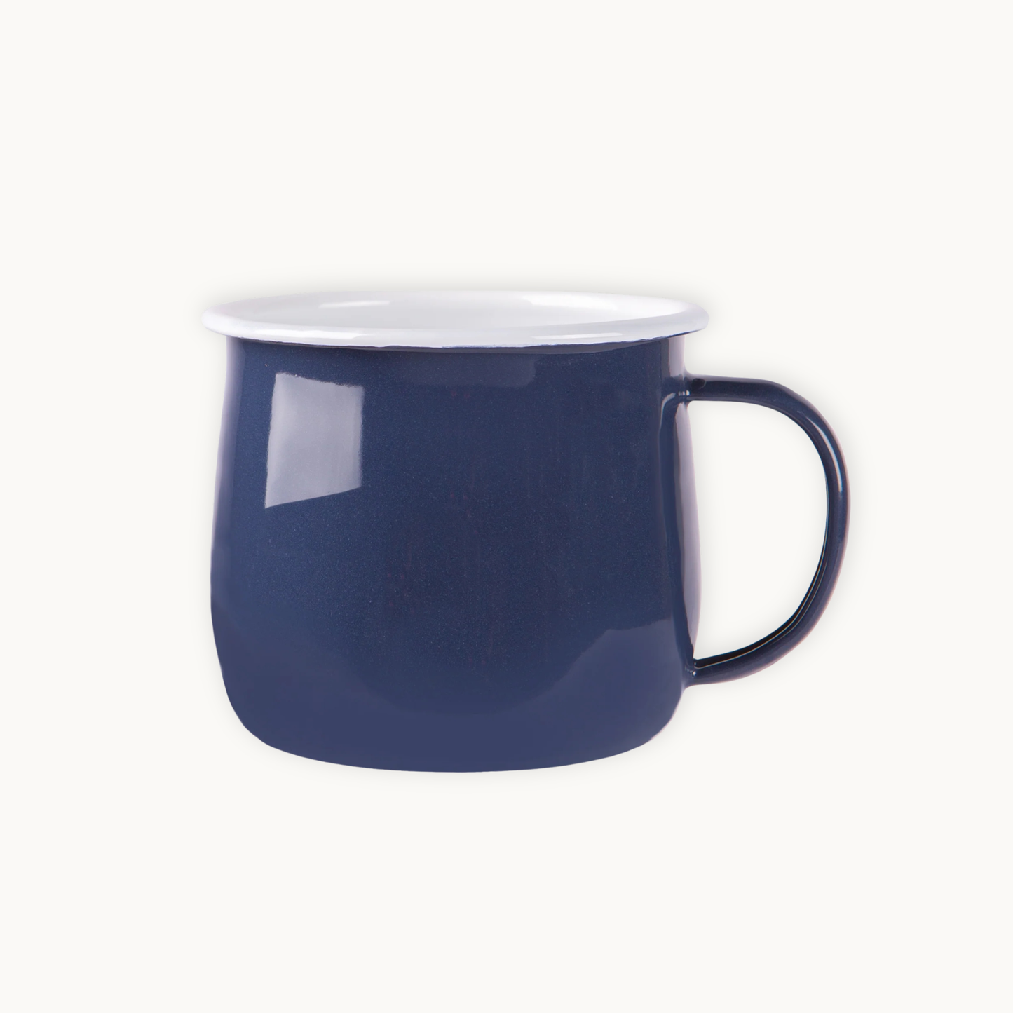 Navy blue mug with a white interior on a white background