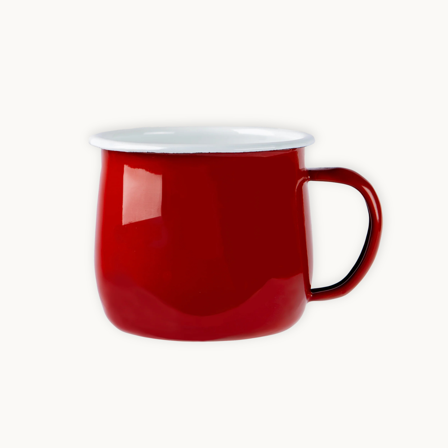Red mug with a white interior on a white background