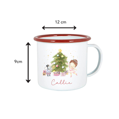 Mug with Christmas design and measurements on a white background