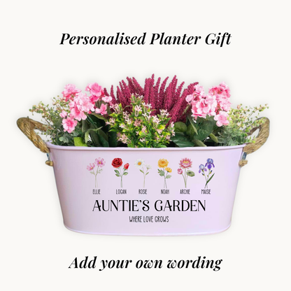 Personalised Birth Flower Planter – Family Garden Gift, Custom Name Plant Pot