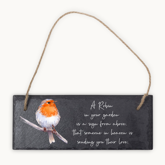 Memorial Robin Hanging Slate Sign