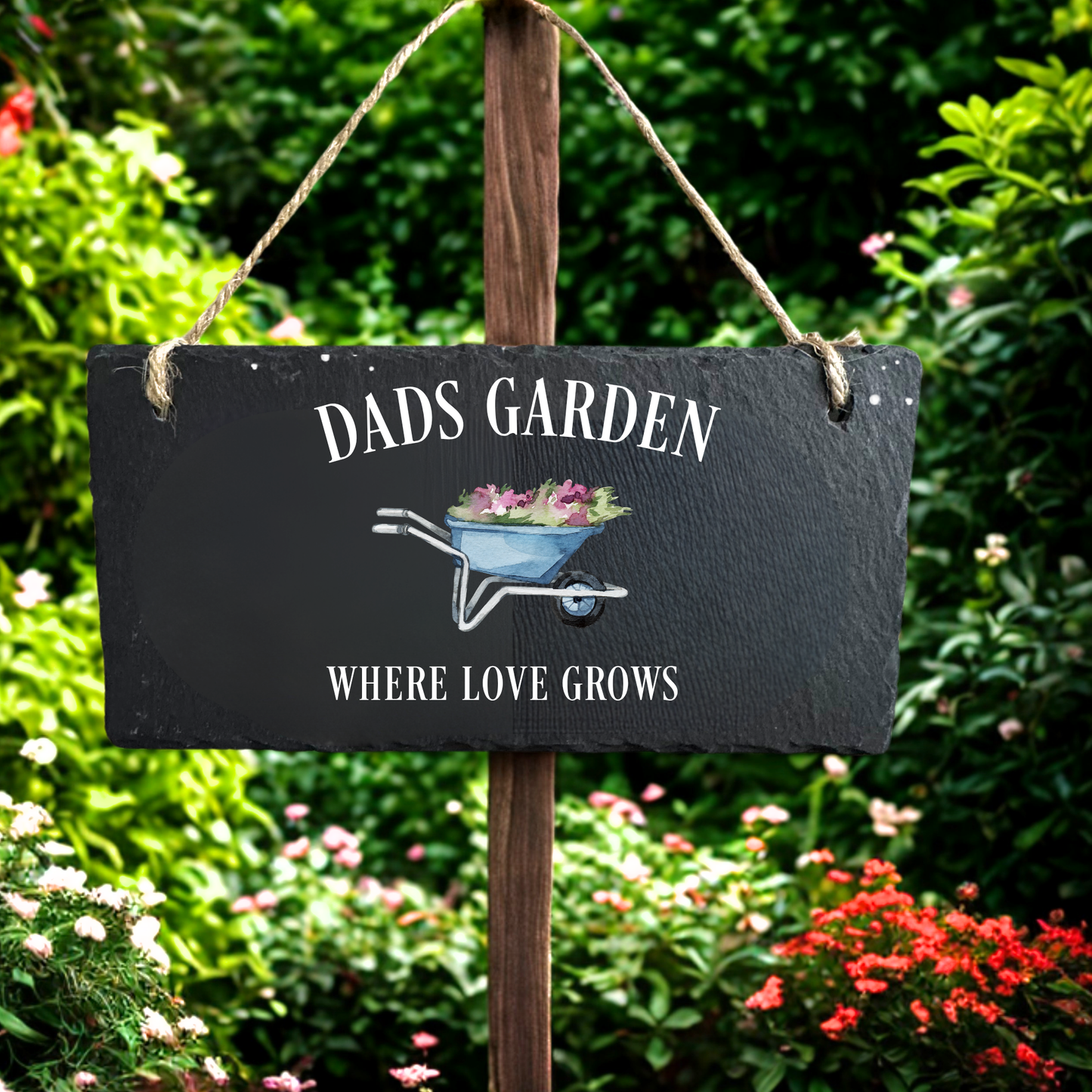 Personalised Dad’s Garden Hanging Slate Sign