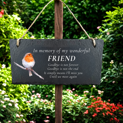Friend Memorial Robin Hanging Slate Sign