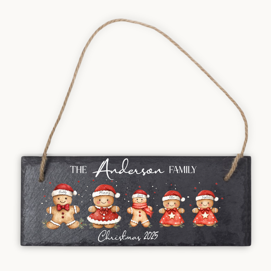 Personalised Gingerbread Family Christmas Hanging Slate Sign