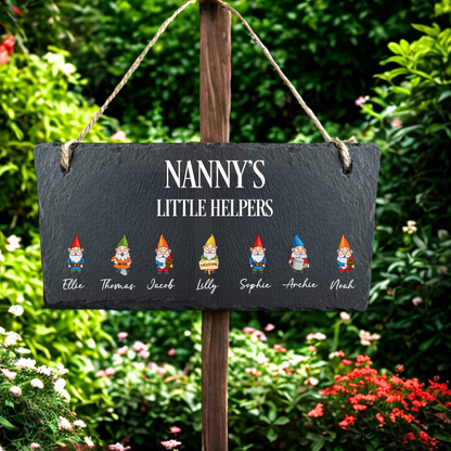 Personalised Grandad’s Little Helpers Hanging Slate Sign – Gnome Design