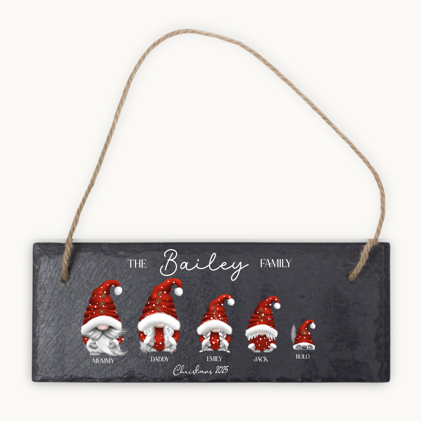 Personalised Family Christmas Hanging Slate Sign – Gnome Design