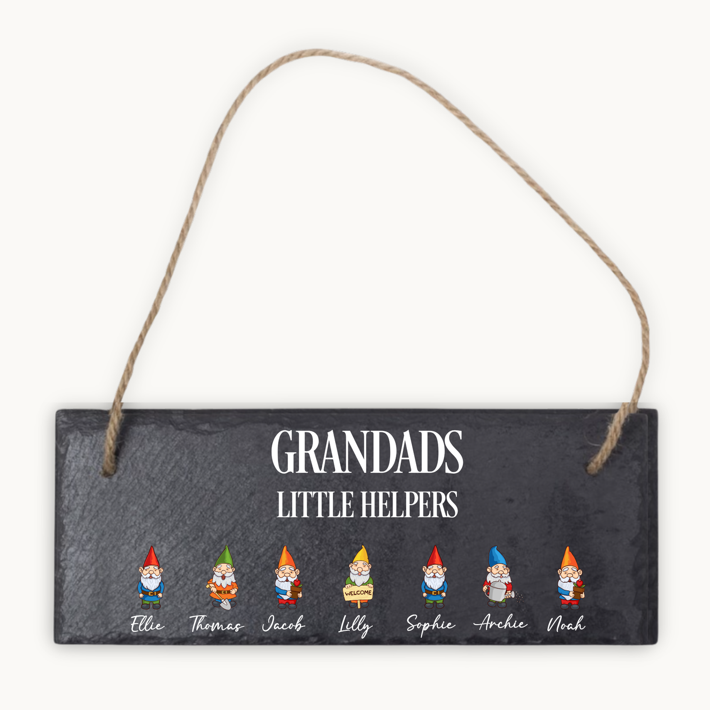 Personalised Grandad’s Little Helpers Hanging Slate Sign – Gnome Design