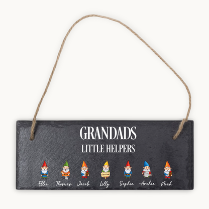 Personalised Grandad’s Little Helpers Hanging Slate Sign – Gnome Design