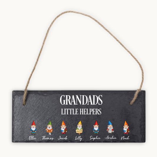 Personalised Grandad’s Little Helpers Hanging Slate Sign – Gnome Design