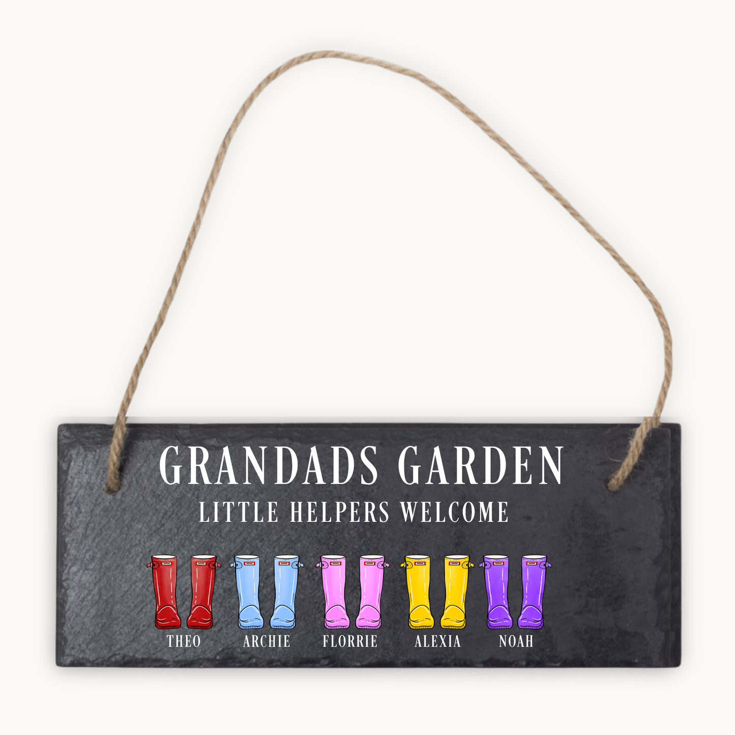 Personalised Family Little Helpers Garden Hanging Slate Sign – Wellington Boots