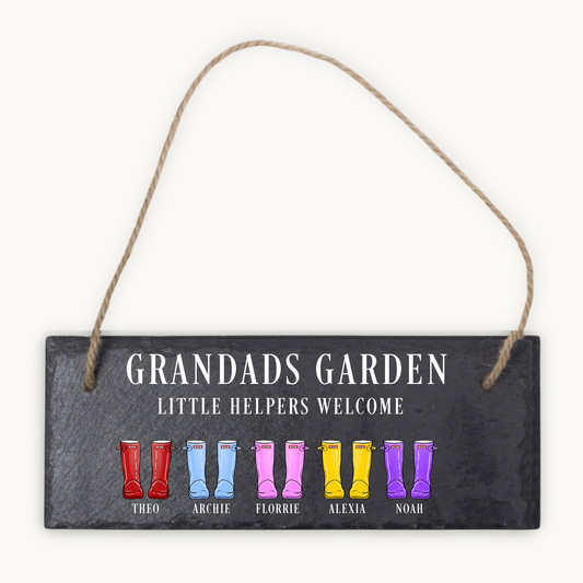 Personalised Family Little Helpers Garden Hanging Slate Sign – Wellington Boots
