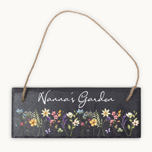 Personalised  Garden Hanging Slate Sign – Wildflower Design