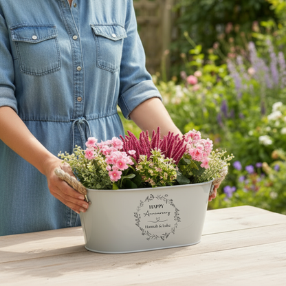 Personalised Anniversary Plant Pot – Happy Anniversary Floral Planter