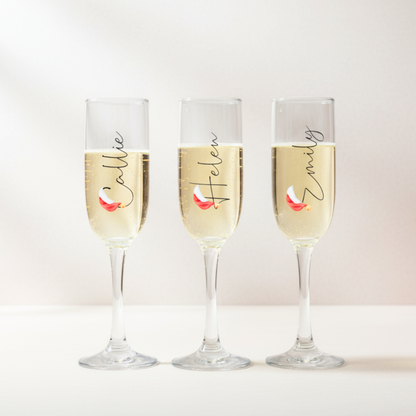 Set of three personalised prosecco glasses with Santa hat design on neutral background – Callie Keepsakes
