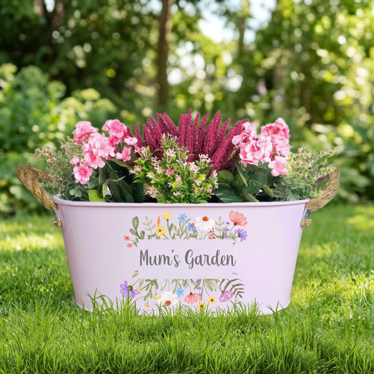 Personalised Garden Planter Gift for Mum – Custom Name Metal Flower Plant Pot Gift