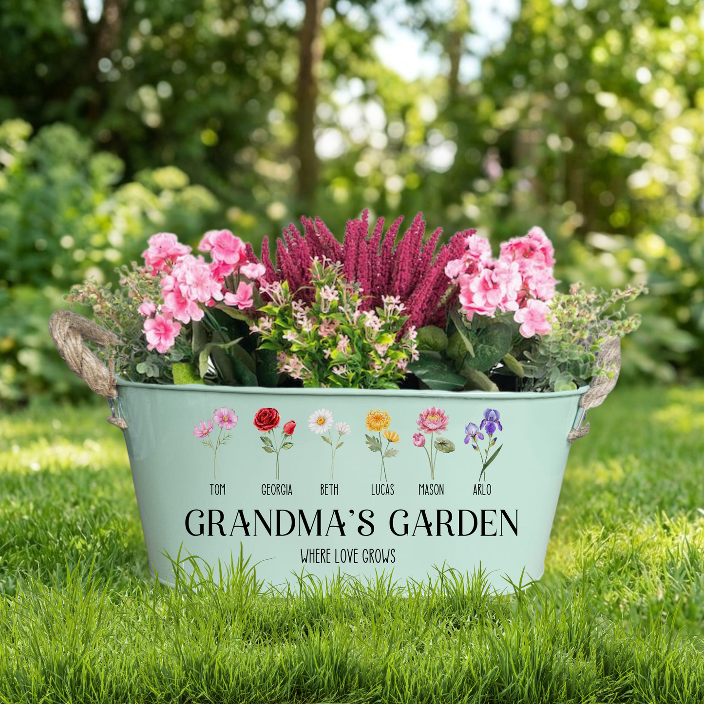 Personalised Birth Flower Planter – Family Garden Gift, Custom Name Plant Pot