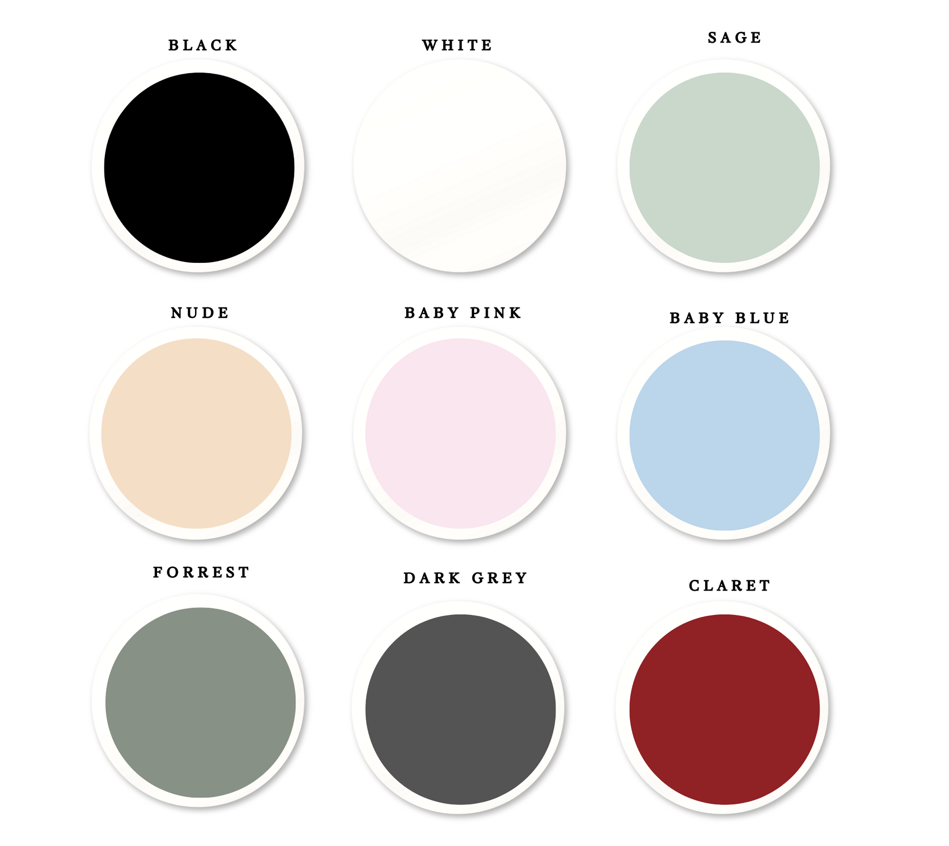 Color swatches labeled with names